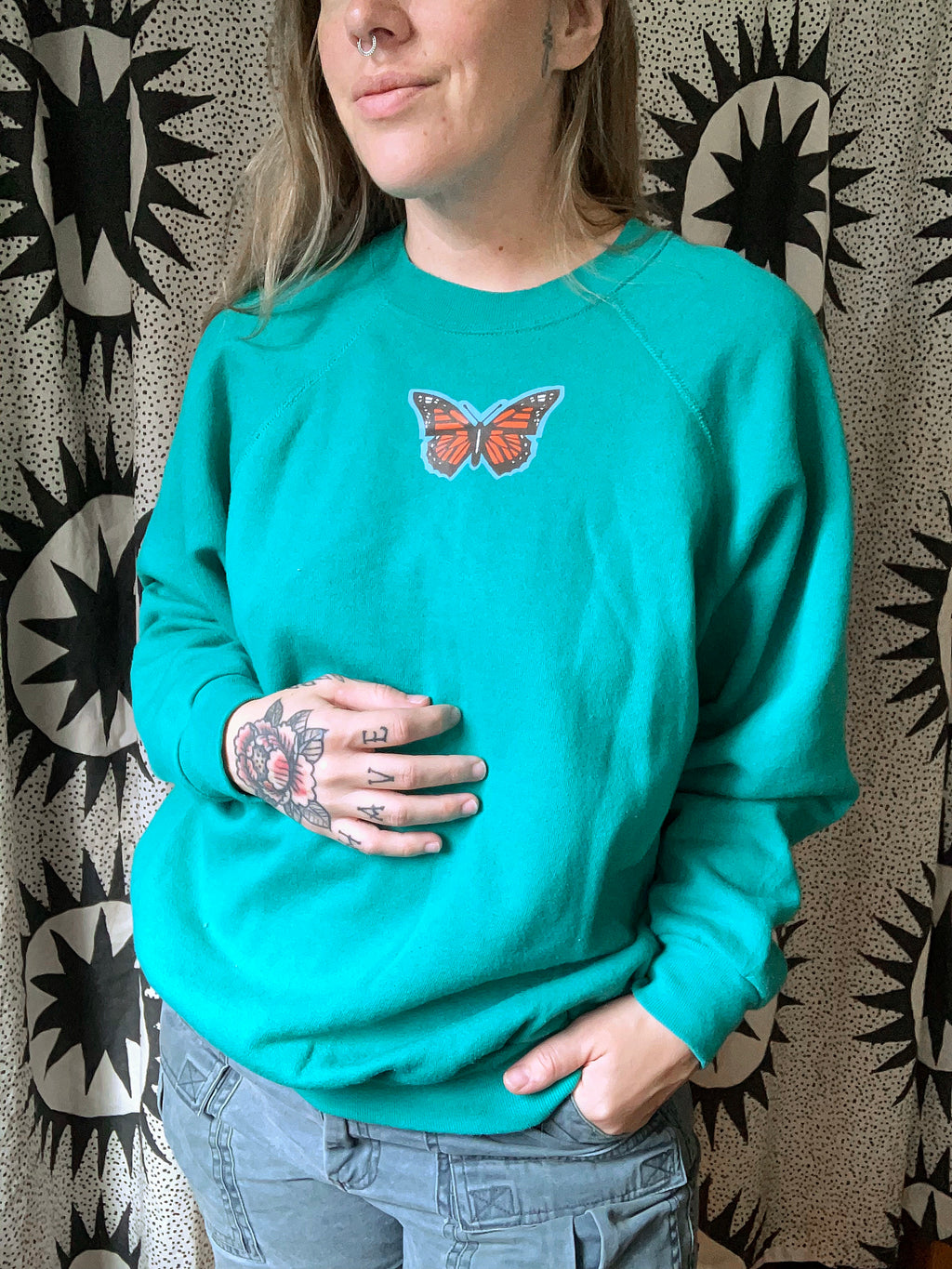 Unisex Vintage Teal Monarch Pullover