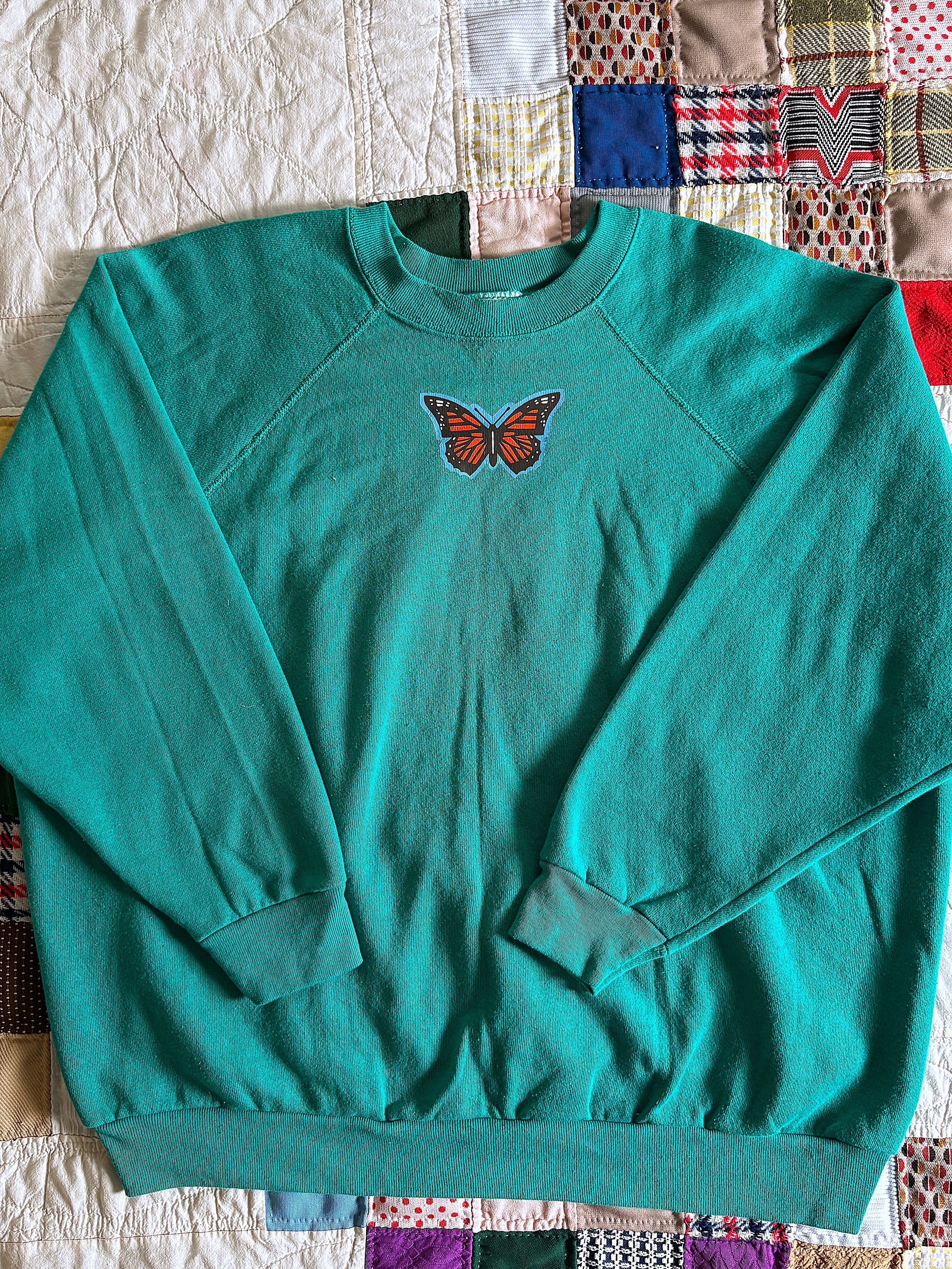 Unisex Vintage Teal Monarch Pullover