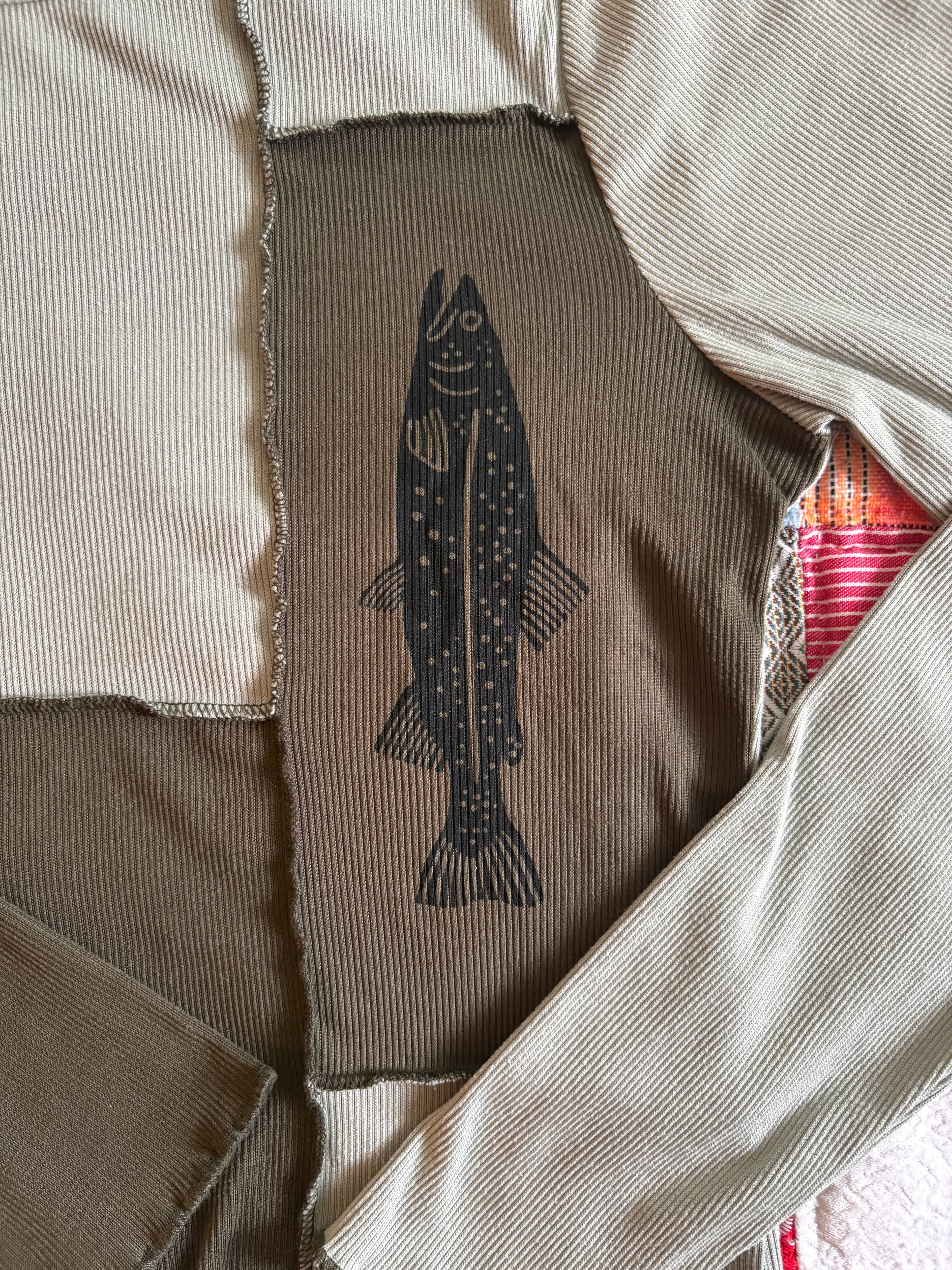 Green Patchwork Trout Long Sleeve Tee